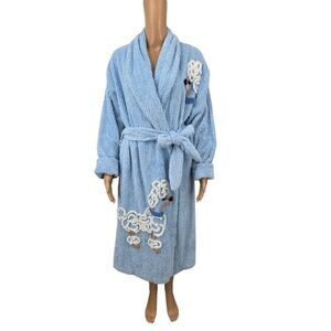 Canyon Group Vintage Chenille Light Blue Robe with Poodle Embroidery RARE